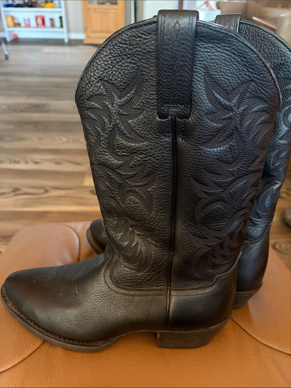 Men’s  Black Embroidered Leather Lace-Up Western Boots